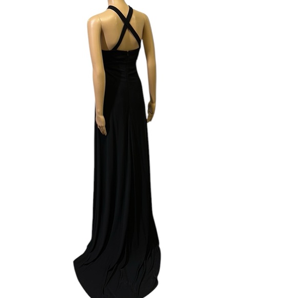 Calvin Klein Black Floor Length Train Criss Cross Back Evening Gown Womens 12 - Picture 5 of 11